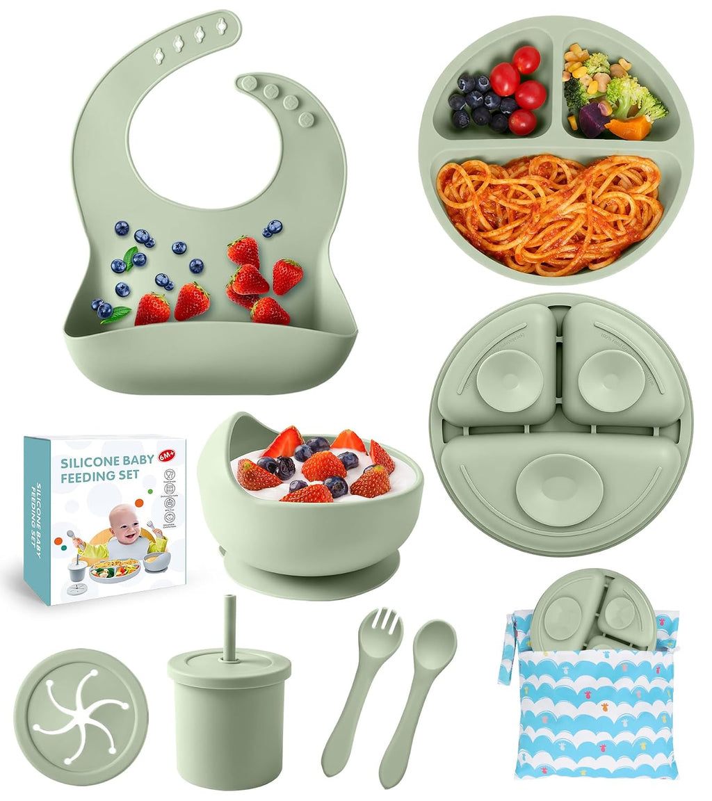 Silicone Baby Feeding Set, 10 Pcs Baby Led Weaning Supplies Baby Eating Essentials Set