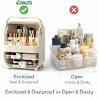Large Cosmetic Organizer Box with Handle – Dustproof Makeup Storage Cabinet with Drawer