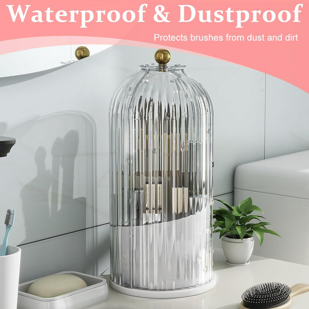 Makeup Brush Holder Organizer with Lid, 360° Rotatable Makeup Brushes Storage Case