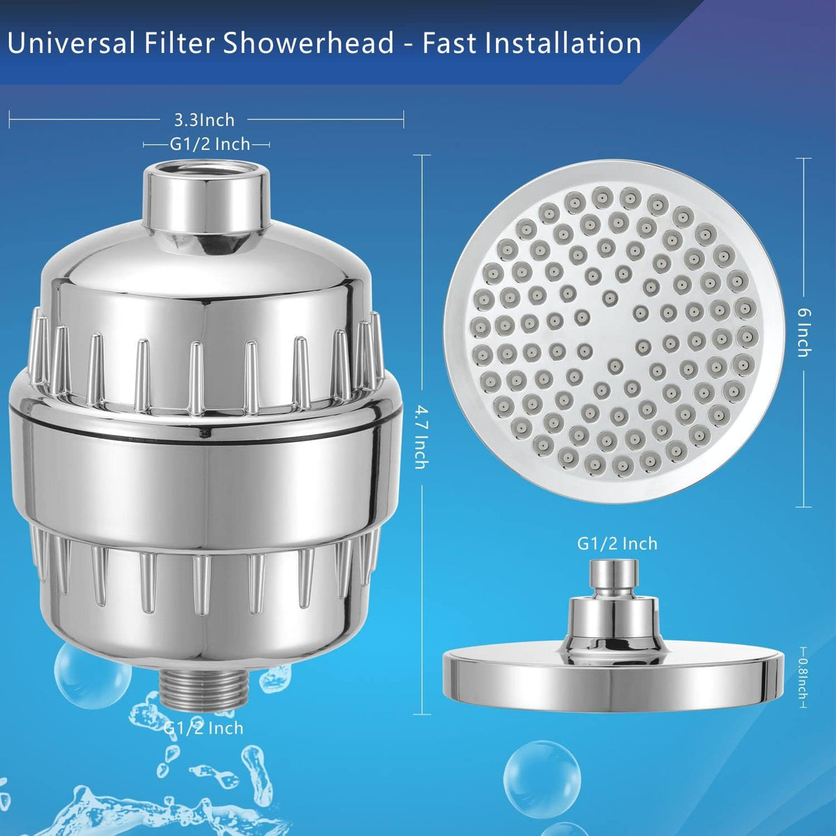 Shower Filter for Hard Water, Universal Round Showerhead 20 Stage Filtration