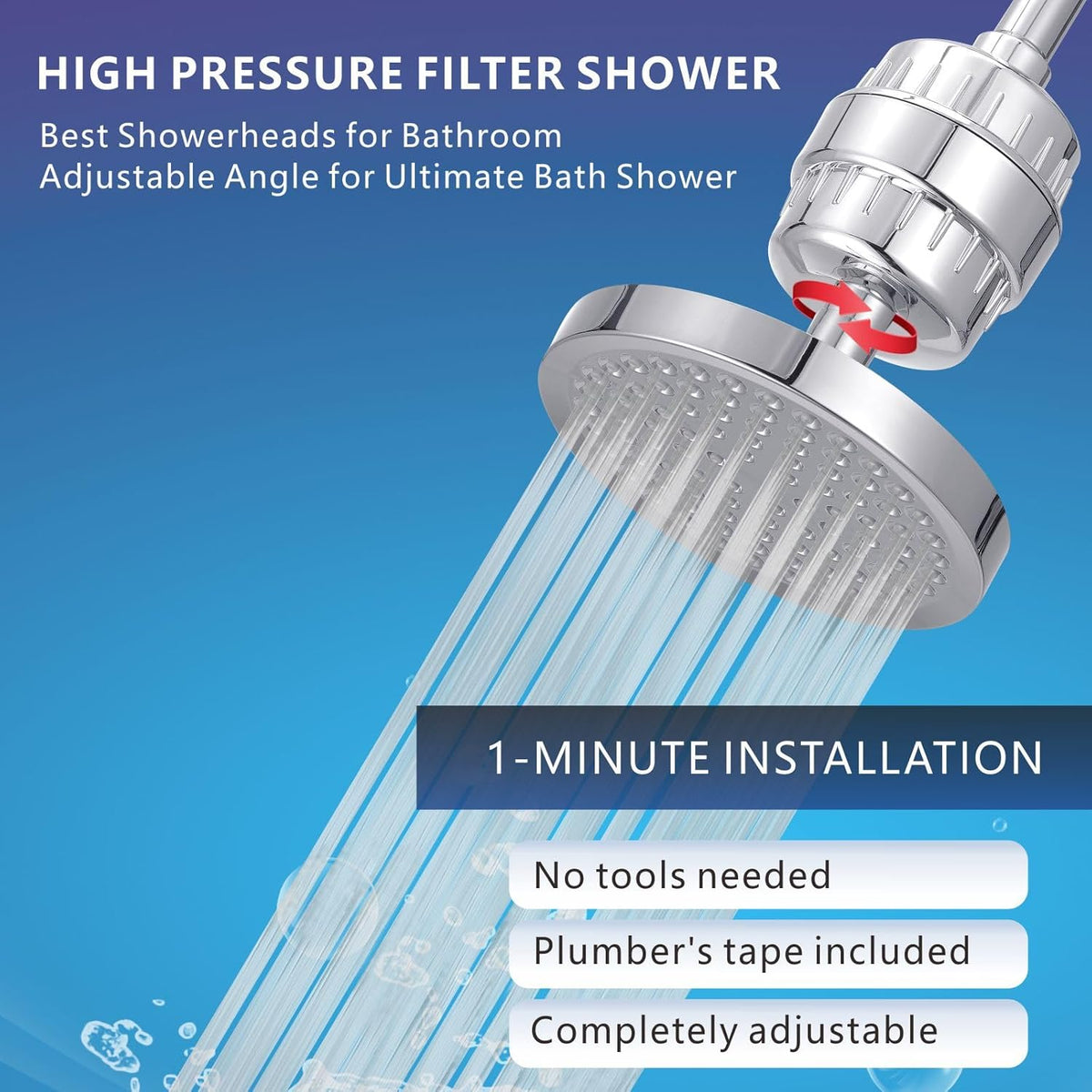 Shower Filter for Hard Water, Universal Round Showerhead 20 Stage Filtration